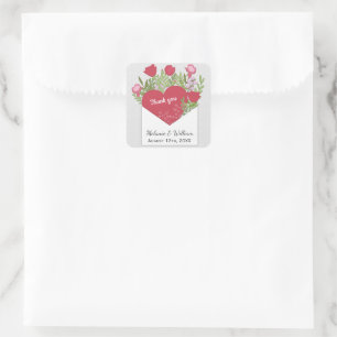 Romantic Love Letter Roses & Heart Custom Wedding Square Sticker