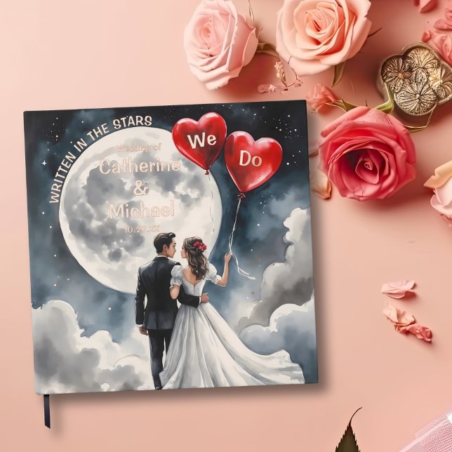 Romantic Love On Cloud Nine Fairytale Wedding Guest Book (Front view together forever we do under celestial midnight sky - On Cloud Nine Wedding Guest Book)