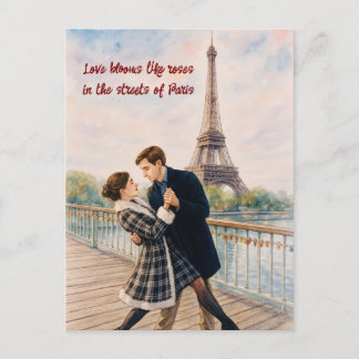 Romantic Love Paris Man Woman Watercolor Postcard