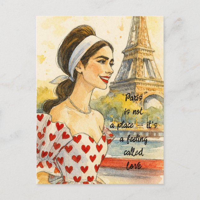 Romantic Love Paris Man Woman Watercolor Postcard (Front)