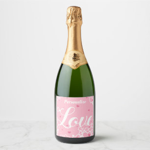 Romantic Love Pink Hearts Personalized Sparkling Wine Label