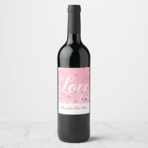 Romantic Love Pink Hearts Personalized Wine Label
