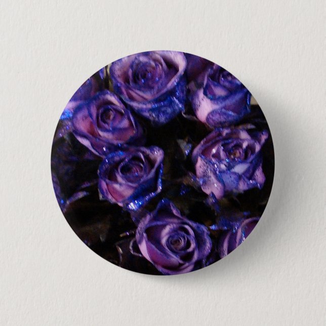 Romantic Love Purple Valentine Glitter Roses 2 Inch Round Button (Front)