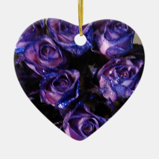 Romantic Love Purple Valentine Glitter Roses Ceramic Ornament (Front)