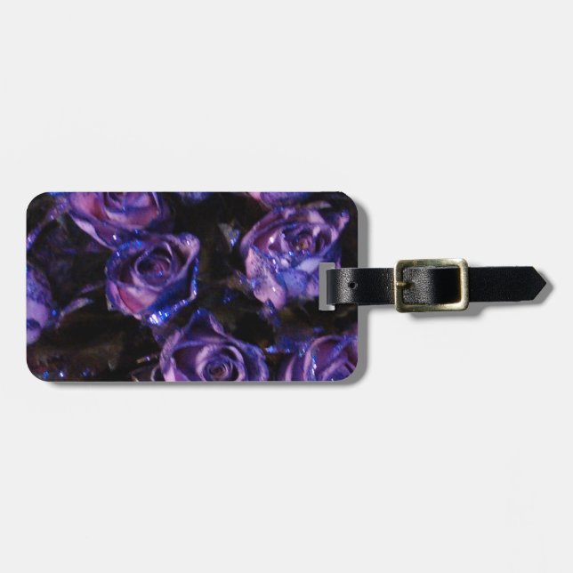 Romantic Love Purple Valentine Glitter Roses Luggage Tag (Front Horizontal)