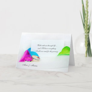 romantic love quote with rings and rose petals card