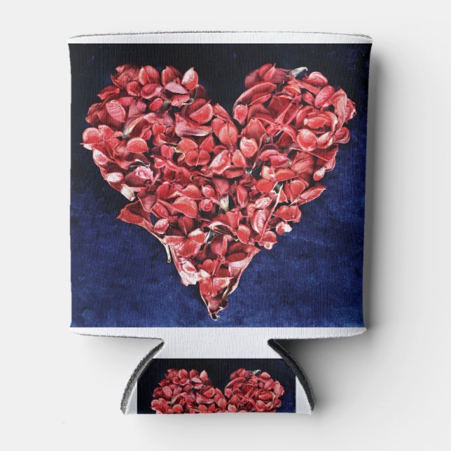 Romantic Love Rose Petal Red Heart Can Cooler (Front)