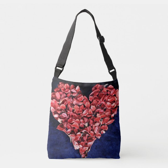 Romantic Love Rose Petal Red Heart Crossbody Bag (Front)