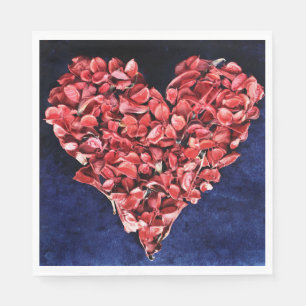 Romantic Love Rose Petal Red Heart Napkin