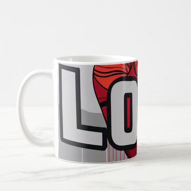 Romantic LOVE Text Mug  Cute Red Heart Design Vale (Left)