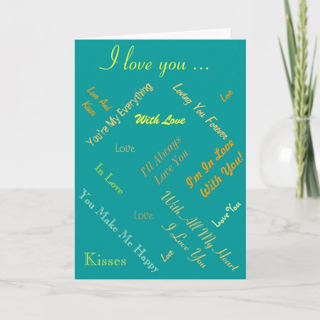 romantic love text on coloured background holiday card (Front)