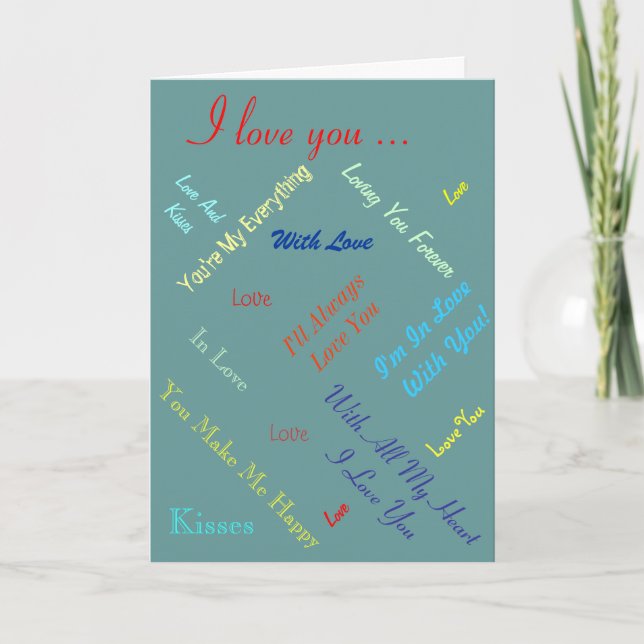 romantic love text on coloured background valentin holiday card (Front)