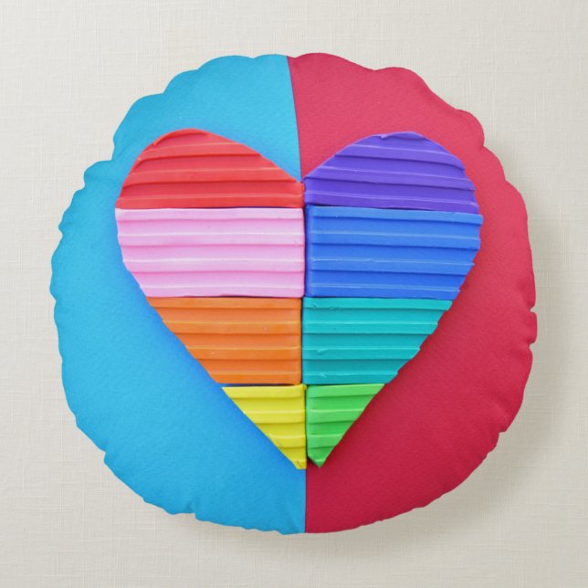 Romantic Love Twin Rainbow Hearts Round Pillow (Front)