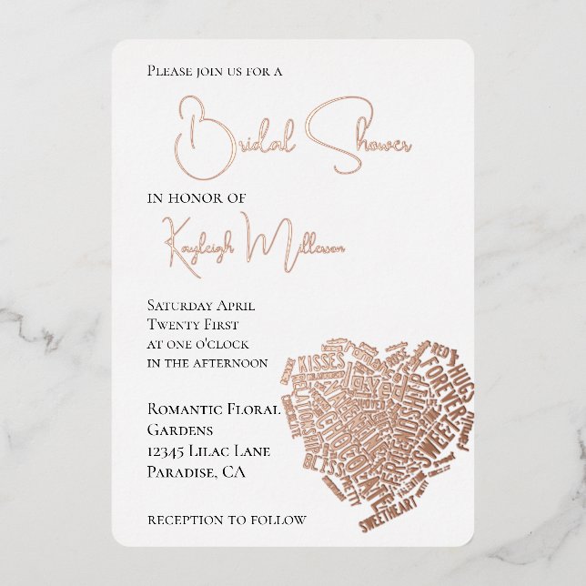Romantic Love Words Heart Bridal Shower (Front)