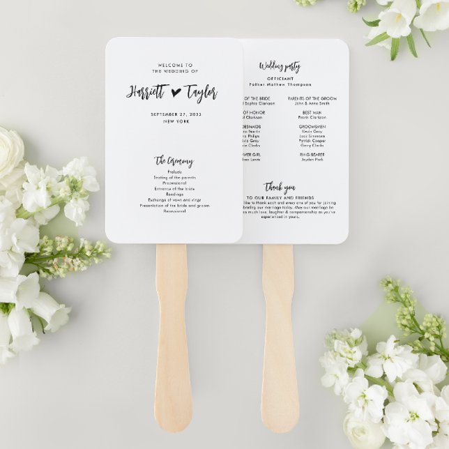 Romantic Lovely Heart Script Wedding Program Hand Fan (Creator Uploaded)