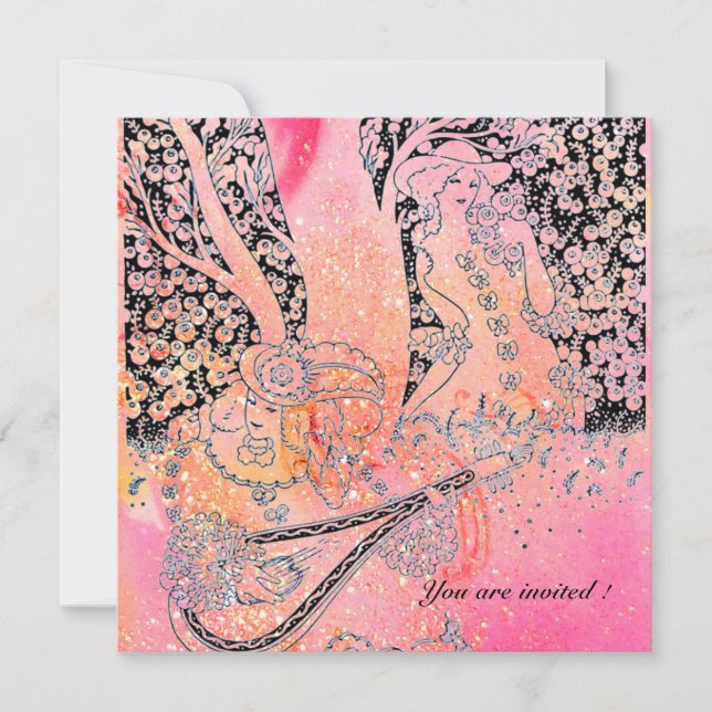 ROMANTIC LOVERS,ROMANCE IN PINK FUCHSIA SPARKLES INVITATION (Front)