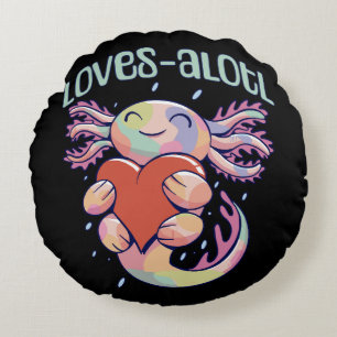 Romantic Loves - happy axolotl Round Pillow