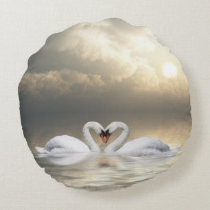 Romantic loving swans round pillow