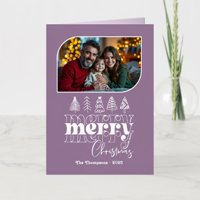 Romantic Luxe Hand Drawn Merry Christmas Photo Foil Holiday Card (Front)
