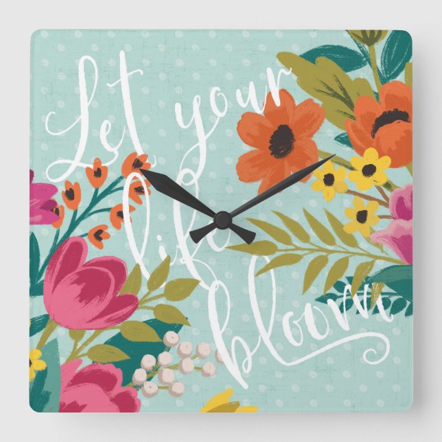 Romantic Luxe X | Let Your Life Bloom Square Wall Clock (Front)