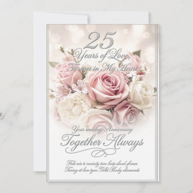Romantic Luxury 25th Wedding Anniversary Card (Front)