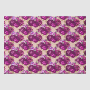 Romantic Magenta Roses and Gold Leaves on Peach Tissue Paper