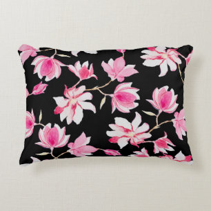 Romantic Magnolia: Black Watercolor Accent Pillow
