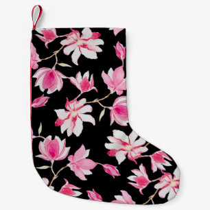 Romantic Magnolia: Black Watercolor Small Christmas Stocking