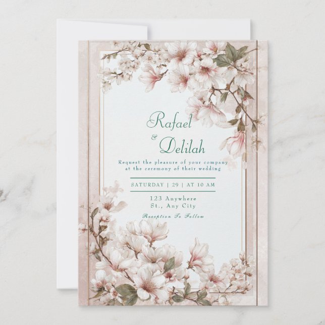 Romantic Magnolia Blossom Wedding  Invitation (Front)