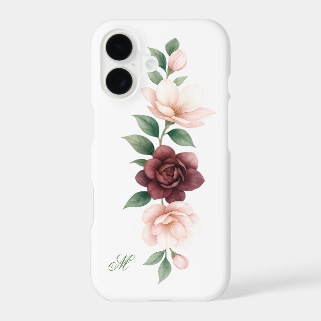 Romantic Magnolia & Rose Floral Case with Monogram (Back)