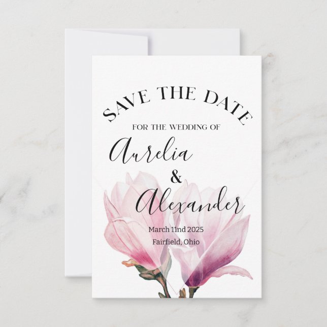 Romantic Magnolia Watercolor Wedding Save the Date Invitation (Front)
