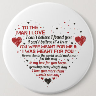 romantic man love word art Valentine Holiday 6 Inch Round Button