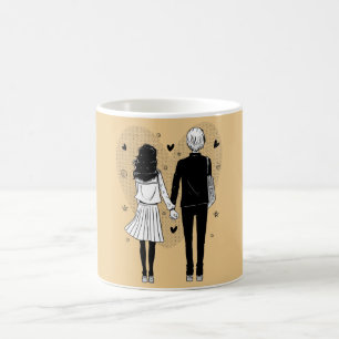 Romantic Manga Couple Holding Hands Mug