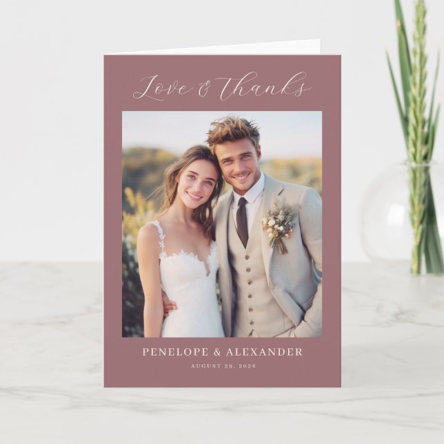 Romantic Maroon Classic Photo Thank You Card (Front)