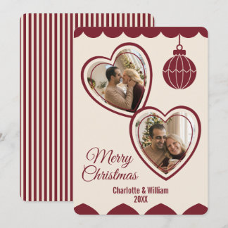 Romantic Maroon Custom Photo for Couples Christmas Holiday Card