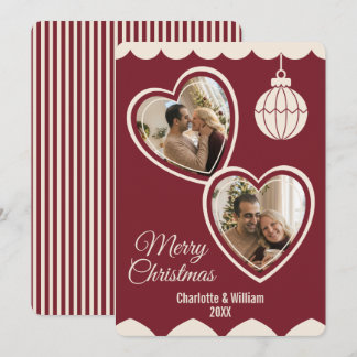 Romantic Maroon Custom Photo for Couples Christmas Holiday Card