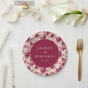 Romantic Maroon Floral Paper Plate