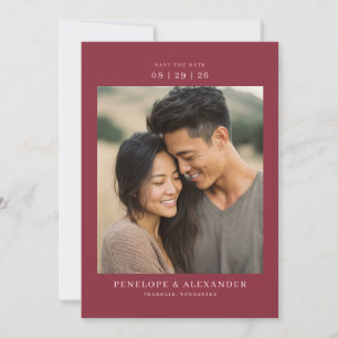 Romantic Maroon Minimalist Photo Save The Date