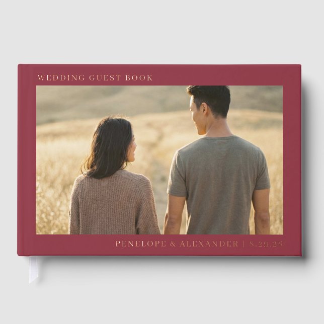 Romantic Maroon Photo Guest Book (Front)