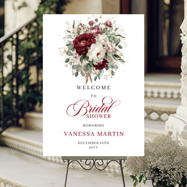 Romantic Marsala Floral Eucalyptus Welcome Sign (Romantic Marsala Floral Eucalyptus Welcome Sign)