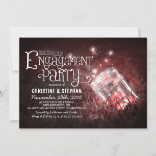 Romantic mason jar & fireflies engagement party invitation