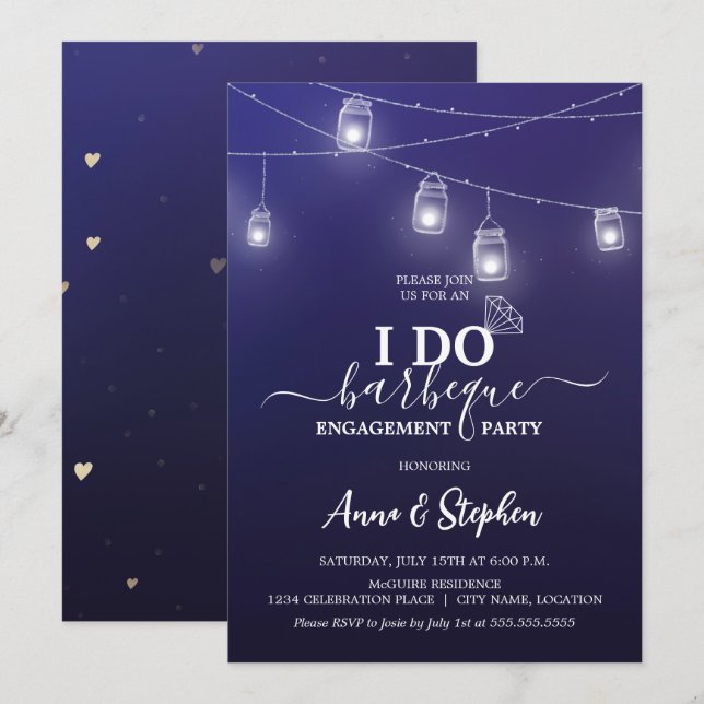 Romantic Mason Jar Light I Do BBQ Engagement Party Invitation (Front/Back)