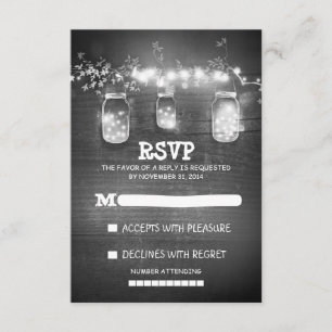 romantic mason jar string lights wedding RSVP card