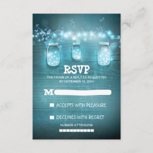 romantic mason jar string lights wedding RSVP card