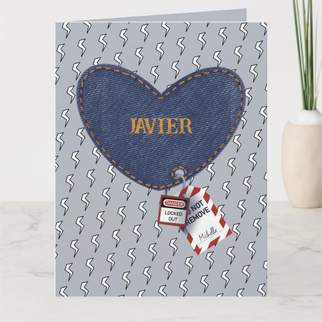 Romantic Matching Couples Electrical LOTO Heart Card (Front)