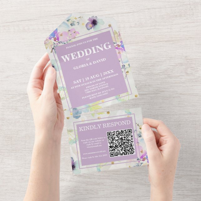 Romantic Mauve Floral QR Code All In One Invitation (Tearaway)
