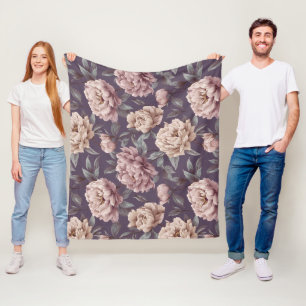 Romantic Mauve Peony Cream Floral Pattern Fleece Blanket