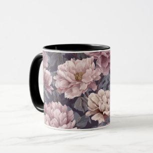 Romantic Mauve Peony Cream Floral Pattern Mug