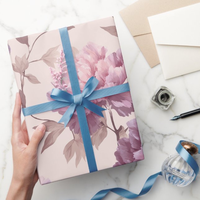Romantic Mauve Peony Cream Floral Pattern Wrapping Paper (Gifting)