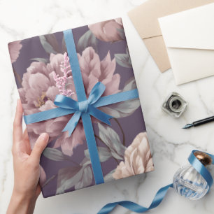 Romantic Mauve Peony Cream Floral Pattern Wrapping Paper